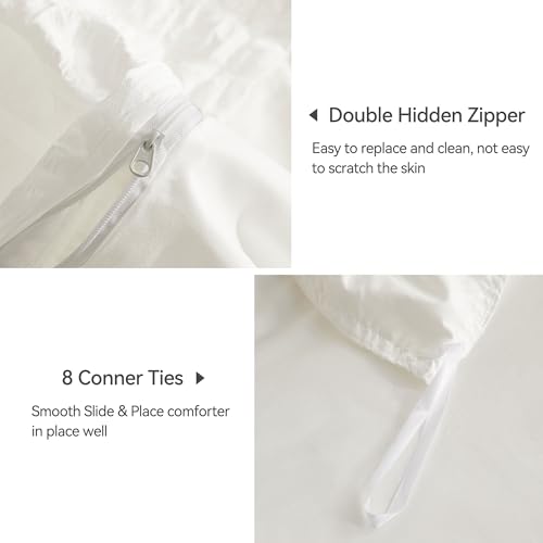 Image of JELLYMONI White Duvet Cover Full Size, 3pcs Washed Microfiber Bedding Set, Soft Breathable Seersucker Duvet Cover Set with Zipper Closure and Corner Ties for All Seasons