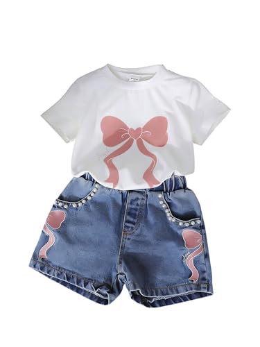 Image of Ayzozuy Kid Girl Clothes Shorts Set 2 Piece Outfits Summer Casual Short Sleeve Top and Shorts Set for Girls 4-7