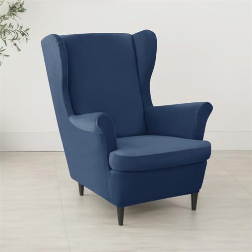 Funda para sillón orejero de terciopelo elástica y lavable juego de 2 piezas gris para salón