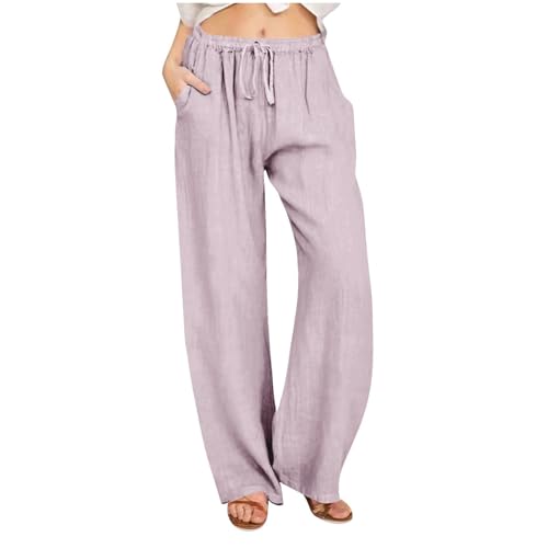Black Linen Pants Wide Leg Pants for Women High Waisted Drawstring Palazzo Trousers Dressy Slacks Loose Travel Lounge Pants with Pocket