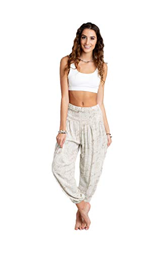 Lotus and Luna Harem Pants Thai Pants for Women Perfect for Beach & Lounge (Taupe/Cream)