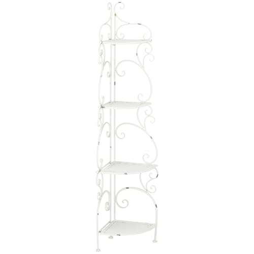 SAFAVIEH Outdoor Collection Turuca Antique White Wrought Iron 4-Tier Corner