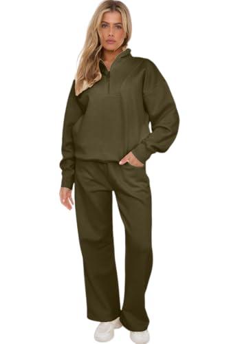RAIS Women's Half Zip Sweatshirt & Straight Leg Joggers Lounge Set, 2-Piece Loungewear Tracksuit, Size 6-16 (UK, Alpha, S, M, Regular, Regular, Khaki)
