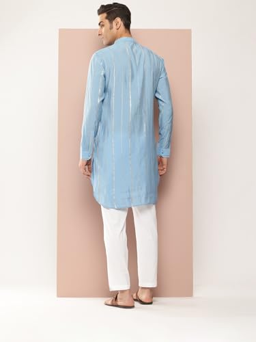 Image of See Designs Men's Long Sleeve Side Slit Chanderi Silk Sequins Mandarin Collar Kurta