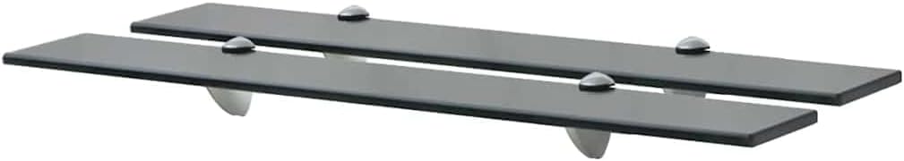 Floating Shelf Set of 2, Black Tempered Safety Glass, Zinc Alloy Brackets, Modern Wall Shelves for Living Room, Bathroom, Bedroom Decor