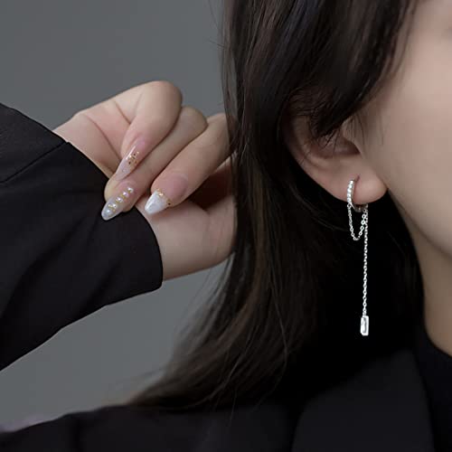 SLUYNZ Solid 925 Sterling Silver CZ Hoop Earrings Chain for Women Teens Hoop Earrings Tassel3