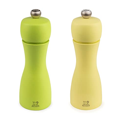 Peugeot Tahiti Duo Spring Salt And Pepper Mill Set 15Cm - 6". Green And Yellow #TOP9