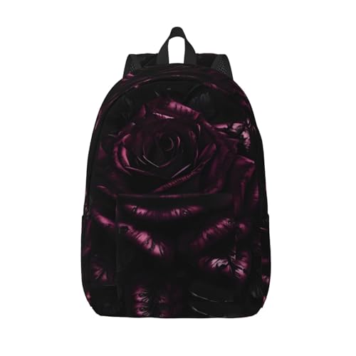 Sac à dos en toile à motif rose gothique robuste et polyvalent unisexe