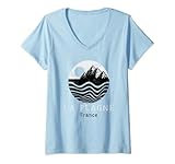 Mujer La Plagne Vintage Montañas Senderismo Camping Francia Retro Camiseta Cuello V