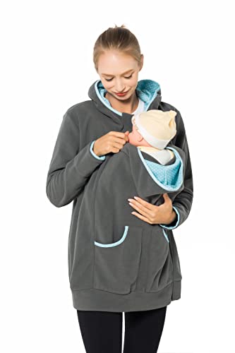 Image of MaisMa Women's Fleece Zip Up Maternity Kangaroo Baby Carrier Hoodie Sweatshirt Jacket
