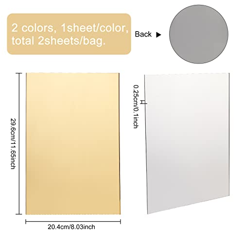 Image of BENECREAT 2 Pack 3mm /1 /8 Thick Acrylic Mirror Sheet with Lamination, Gold and Silver Acrylic Sheet Panels for DIY Craft Projects, Signs, 7.9 inchx11.8 inch