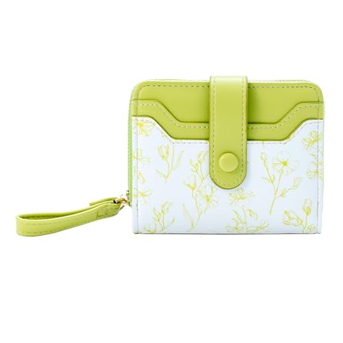 Floral Pattern Small Wallet for Women, Compact Card Holder with Wrist Strap, Zip Around Closure (Flower green, 4.53 in - 3.54 in - 1.18 in)