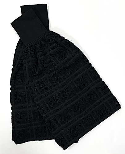Zenvy Tie Latch Towels Set Of 2 | Hanging Hand Towels Set With Hook & Loop Closure (Black) #TOP1
