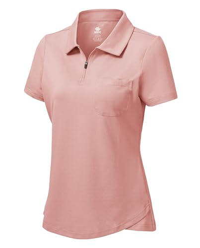 Mofiz Womens Short Sleeve Golf Shirt Quarter Zip Golf Polo Shirts Work Athletic Workout Tops With Pockets Pink M cover