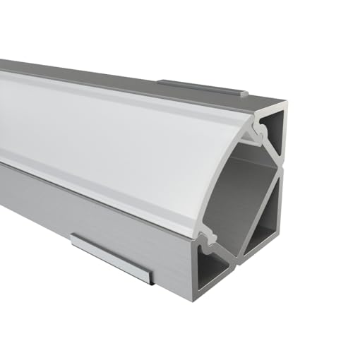 BLANC LAITEUX - Profile aluminium LED 200 cm ECKE 45 + Couvercle blanc laiteux pour bande LED