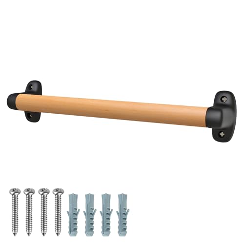 SELEWARE 17 inch Playground Safety Handle Wood Kids Playground Grab Handles Grip Handle Handrail Playset Handles for Playhouse, Treehouse, Solid Beech Wood with Plastic Brackets for Indoor Outdoor use