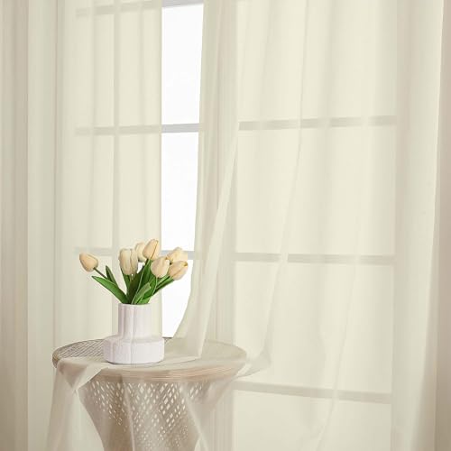Image of OWENIE Extra Long Cream Sheer Curtains 96 Inches Long 2 Panels Set, Soft Lightweight Airy Voile Sheer Curtain for Bedroom Living Room, Rod Pocket Solid Color Farmhouse Curtains, 59 inch Wx96 L Inch