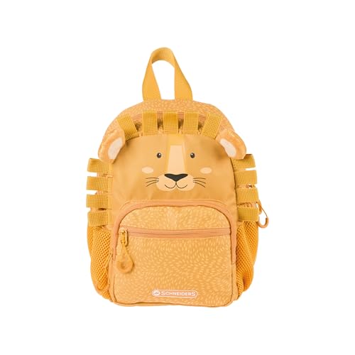 Schneiders 49456-021 Sac à dos pour enfant Motif lion Jaune moutarde avec 2 compartiments zippés, poches latérales, rembourrage dorsal, imperméable pour la maternelle, les loisirs et les voyages