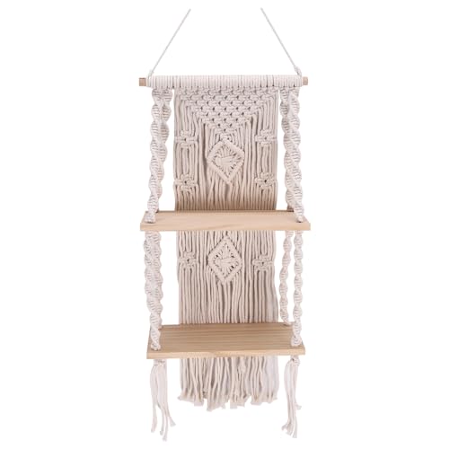 Cpolebev Scaffale Appeso A Parete in macramè Fatto A Mano con Nappa in Cotone Boho, Arazzo Intrecciato, Appendiabiti per Piante, Mensola Mobile, Arredamento per La Casa