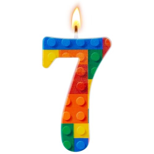 AYESY Velas de Cumpleaños Número 7, Decoración de Pastel 3D Velas Tema de Fiesta de Bloques para Aniversarios, Ceremonias de Graduación, Cumpleaños Fiesta 3.5x6.5cm (1 Piezas)