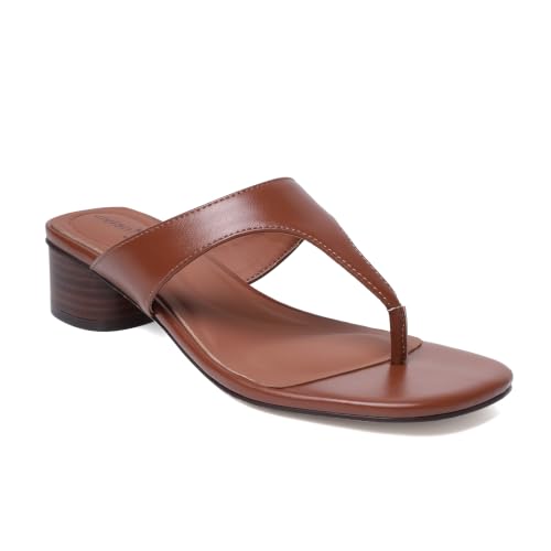Image of vivianly Women's Suede Low Chunky Block Heel Flip Flops Square Toe Thong Heeled Sandals Casual Slip On Mules for Work Beach Casual Outings