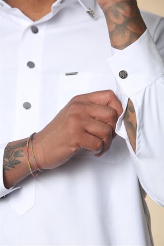 Thobe blanco para hombre: bata islámica tradicional de manga larga 5
