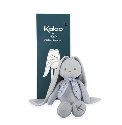KALOO - Lapinoo - Muñeco Conejo - Peluche Bebé de Pana Aterciopelada - 35 cm - Color Azul - Material Muy Suave - Caja Regalo - Desde el Nacimiento, K969944