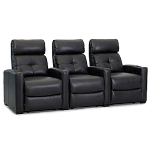 Octane seating cloud xs850 home theatre chairs black bonded leather manual recline straight row 3 seats space saving design  urban country home decor
