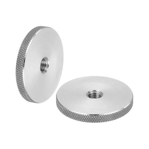 sourcing map 2 Pcs M8 Flat Knurled Thumb Nuts, 304 Stainless Steel Flat Head Diamond Knurled Through Hole Lock Adjusting Nuts Fasteners for Electronic, Machine, D40 x H5mm