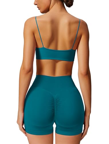 2 Piece Workout Sets for Women Strappy Sports Bra and High Waisted Seamless Butt Lifting Shorts Gym Yoga Outfit2