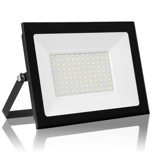 Sararoom 100W LED Flood Light Ourdoor, 10000LM Super Bright LED Security Light, 3000K Warm White Outdoor Floodlight, IP66 Waterproof Ultra Thin Wall Light for Garden, Backyard, Yard, Garage