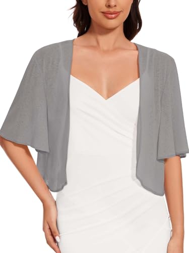 Image of Women Bolero Shrug Cardigan Open Front Cover Up Sheer Short Sleeve Kimonos for Evening Dress