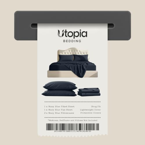 Image of California King Size Sheet Set - 4 Piece Bed Sheets, Soft and Breathable Microfiber, Includes 1 Fitted Sheet, 1 Flat Sheet and 2 Pillowcases - Oeko Tex (Navy)