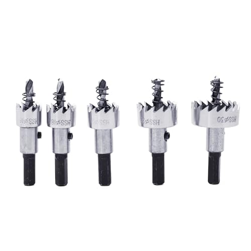 WEITARI 5Pcs HSS Hole Saw Cutter 16-30mm 5/8-Inch to 1-3/16 Inch, Drill Bits Set Heavy Duty Tool Kit for Stainless Steel, Aluminum Alloy, Plastic and Wood