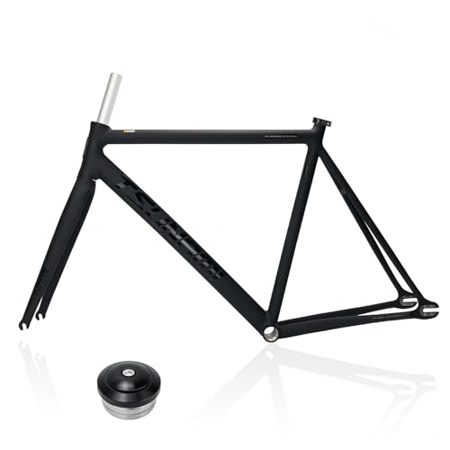 700C 固定ギア Cブレーキ バイクフレーム 49CM 52CM 55CM 58CM アルミ合金 レーシングトラック シングルスピードバイクフレーム クイックリリース F100/R120mm(Black-Black,55cm)