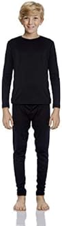 Rocky Thermal Underwear for Boys Cotton Knit Thermals Kids Base Layer Long John Pajamas Set, Black, XXS
