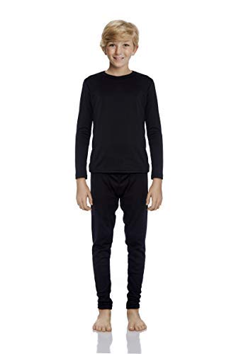Rocky Thermal Underwear for Boys Cotton Knit Thermals Kids Base Layer Long John Pajamas Set, Black, XXS