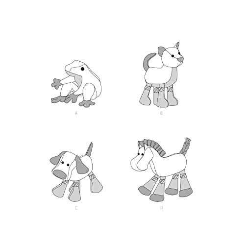 Simplicity Frog, Cat, Dog, and Horse Plush Animal Sewing Pattern Kit, Code S9521, One Size, Multicolor