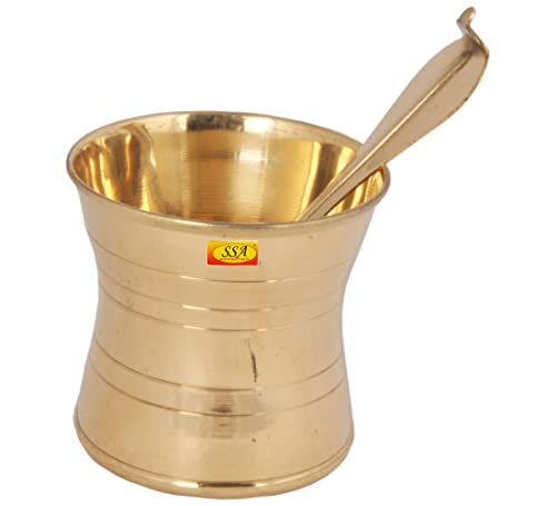 SHIV SHAKTI ARTS® Pure Brass Puja Patra | Punch Patra | Jal Patra with Achmani Spoon Set for Poojan Purpose.