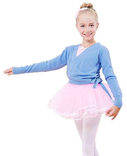 Girl Ballet Top Ballerina Sweater Long Sleeve Cardigan Dance Knit Wrap Warmers 3-4Y Blue
