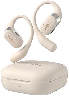 SHOKZ [2023 Nowość] OpenFit Bezprzewodowe słuchawki Bluetooth-Słuchawki z wbudowanym mikrofonem-Wygoda bez uszu-Lekki-Szybkie ładowanie Do codziennego użytku w rozmowie telefonicznej-Beżowy