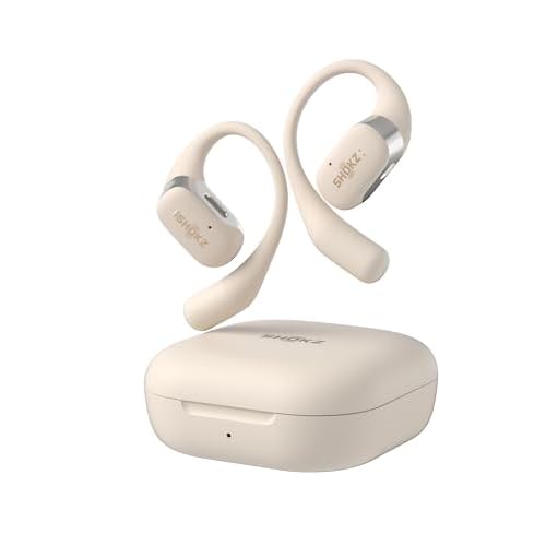 SHOKZ OpenFit – Open-Ear True Wireless Bluetooth Headphones with Microphone, Earbuds with Earhooks, Sweat Resistant, Fast Charging, 28HRS Playtime, Compatible with iPhone & Android, Beige