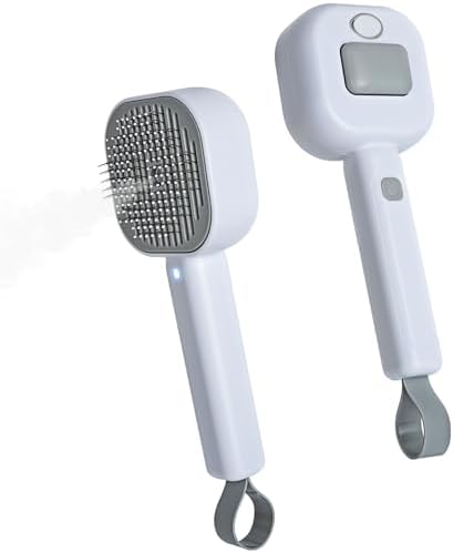 Cozary Cepillo Vapor para Gatos,4 en 1 Cepillo de Vapor para Gato Perro con Botón de Liberación,Autolimpiable Cepillo para Masaje con Lámpara Antifúngica,para Pelo Largo y Corto Gatos perros Conejos