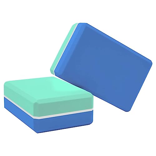 Image of De Jure Fitness Yoga Block - Non-Slip EVA Foam, Latex-Free with Beveled Edges for Stability & Balance - Ideal Yoga Accessory for Stretching, Pilates, & Meditation Support, Blue-Green - Pack of 2