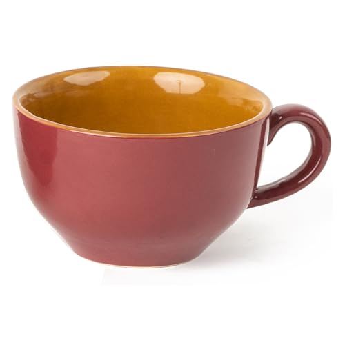 Image of Bodhi House Ceramic Coffee Wide Large Mug with Handle - Set of 1, 350Ml Glossy Finish | Bone Ash Free & Microwave Safe | for Cappuccino, Latte, Green Tea - Burgundy
