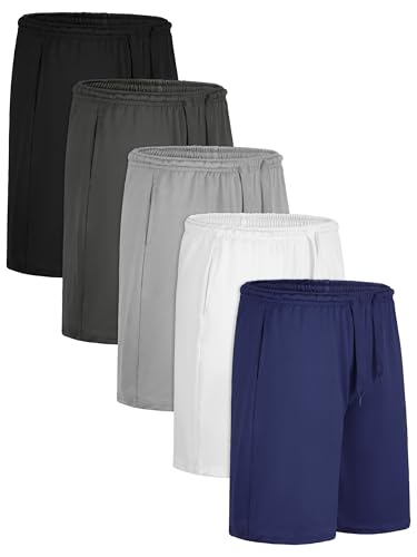 URATOT 5 Pack Boys Athletic Shorts Kids Youth Basketball Shorts Active Performance Quick Dry Gym Elastic Waist with Pockets