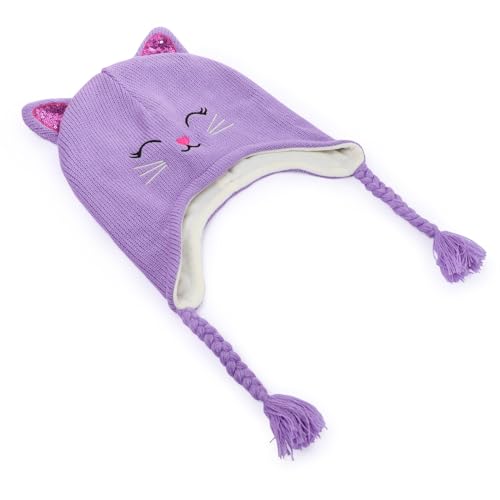 Kids Winter Cat Beanie Hat Gloves Set, Boys Girls Warm Fleece Lined Hat with Earflap Children Cute Cat Hat for 3-7T2