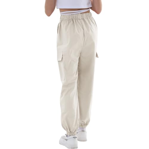 Image of Rolanko Girls Cargo Pants for Kids Loose Streetwear Hip Hop Dance Cotton Cargo Jogger Pants for Kids 4-15 Years