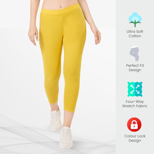 Image of TRASA Tailored Cut & Classic Fit Stretchable Cotton Fabric Mid-Rise Skinny Fit High Ankle Length /Cropped Length Leggings for Women, Available Size - M, L, XL, 2XL, 3XL, 4XL, 5XL