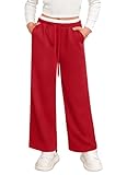 Child Girls Double Waisted Wide Leg Sweatpants Baggy Color Block Track Pants Athletic Casual Trousers with Drawstring & Pockets Red Size 9-10 Years
